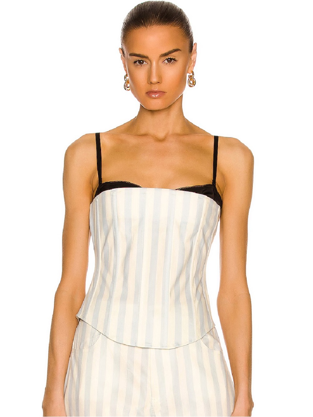 Miaou Chuck Corset Bustier Tank Top in Cream and Light Blue